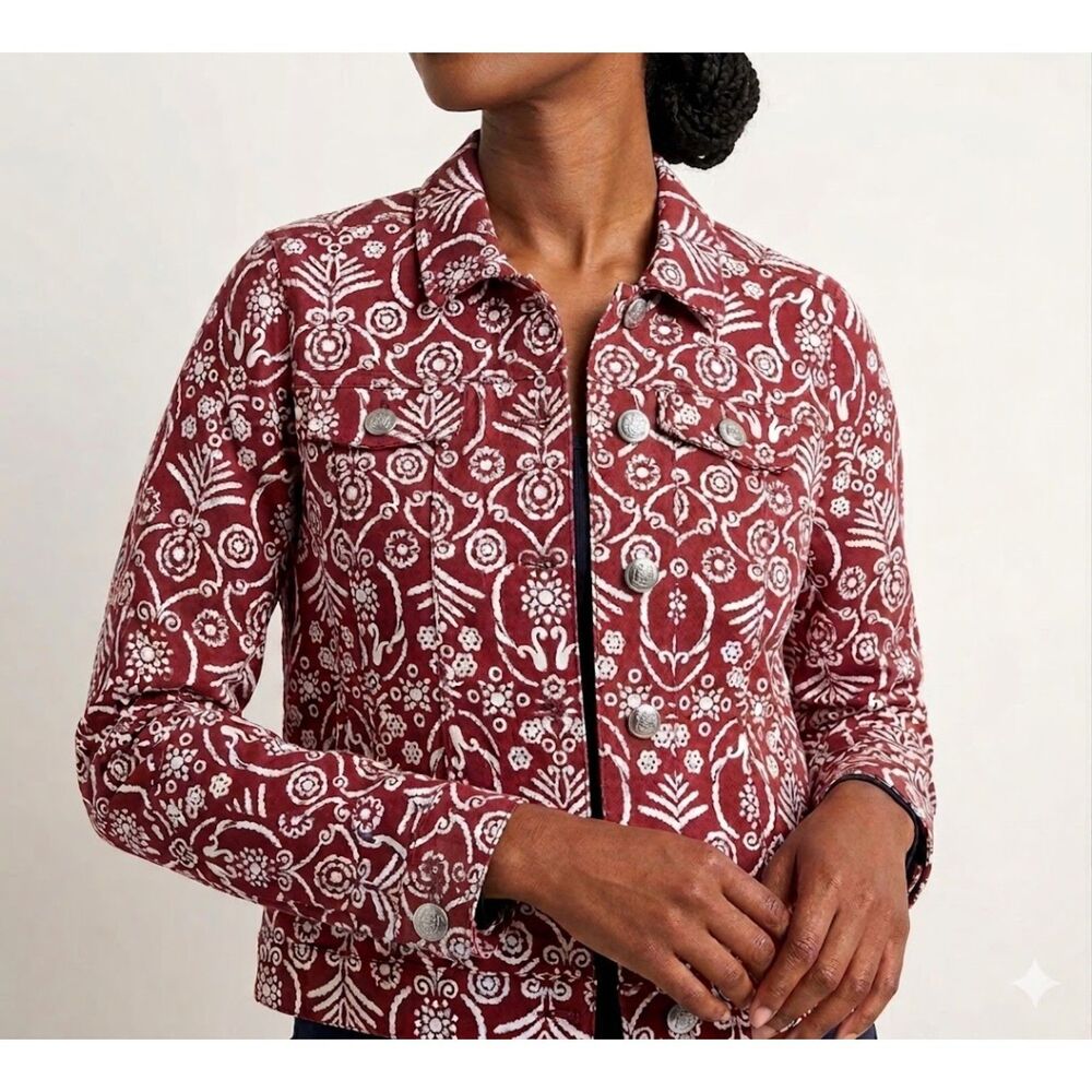 Liz Claiborne Jacket Blazer Womens 12 Red Burgandy Paisley Button Up